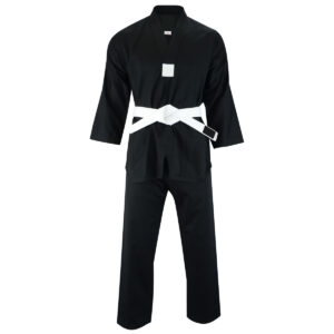 Kids V-Neck Taekwondo Suit Black- 7oz