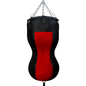 Leather Body Punch Bag with Hanging Chains Black/ Red